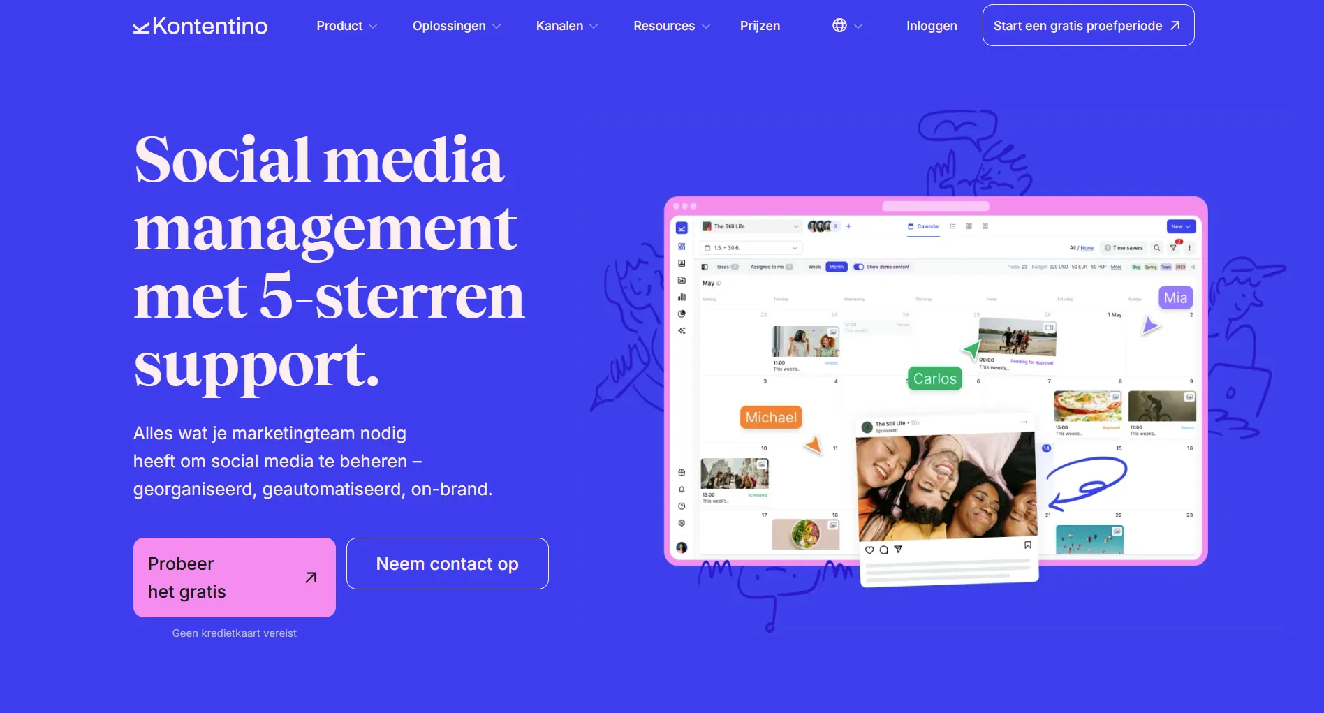 Kontentino homepage screenshot showing the social media management