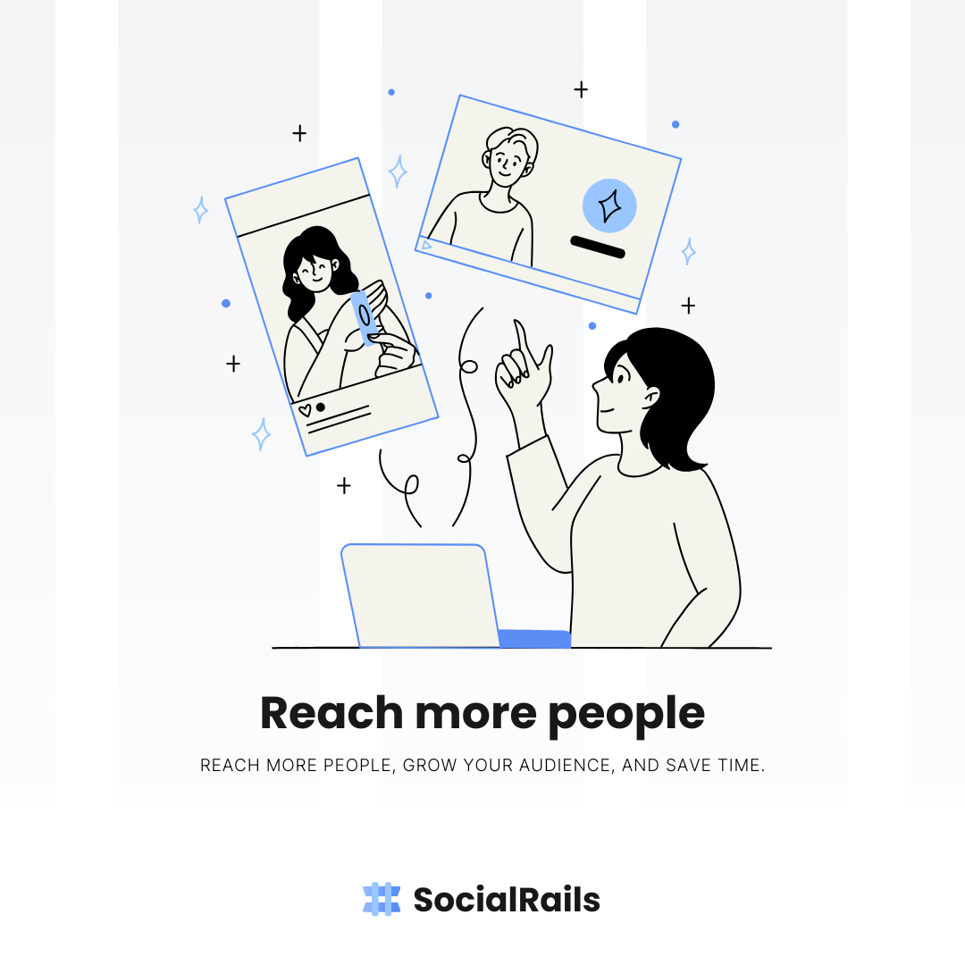 Promotional image with text 'Reach more people' highlighting hashtag reach potential