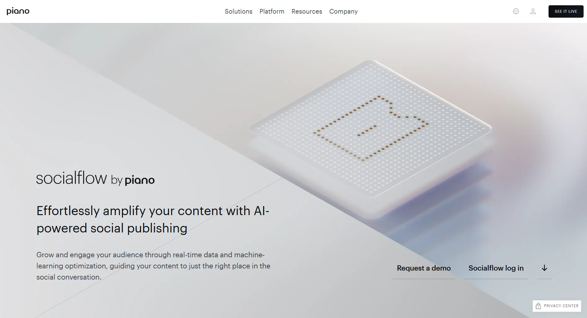 SocialFlow landing page screenshot featuring the social media management