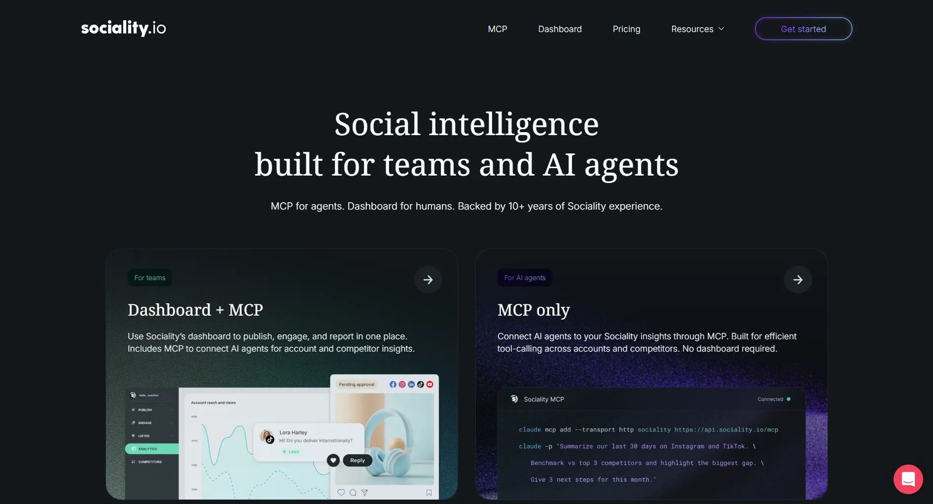Sociality.io homepage screenshot showing the social intelligence