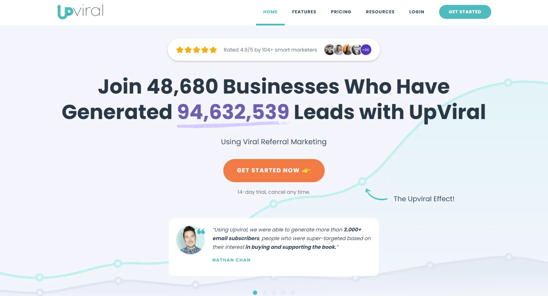 UpViral landing page screenshot featuring the referral marketing
